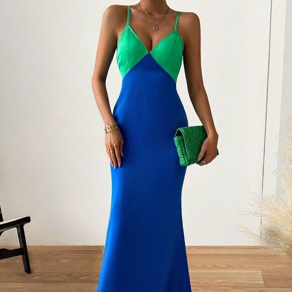 Dresses & Skirts - Multicolor Sexy Women's Colorblock Spaghetti Strap Mermaid Dress